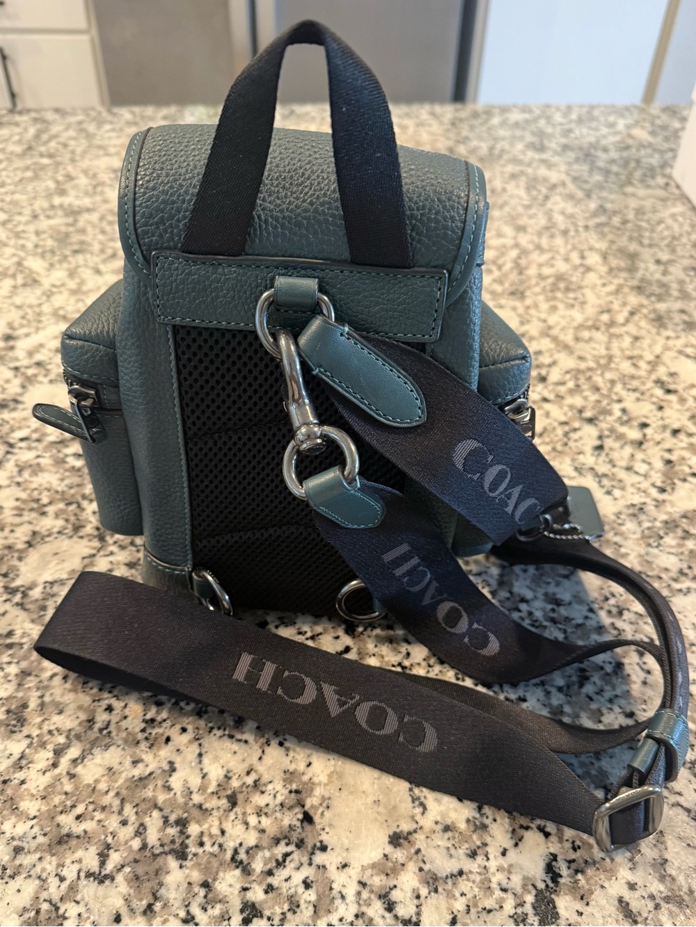 Coach Small Pebbled Leather Backpack in Teal Green - Picture 2 of 4